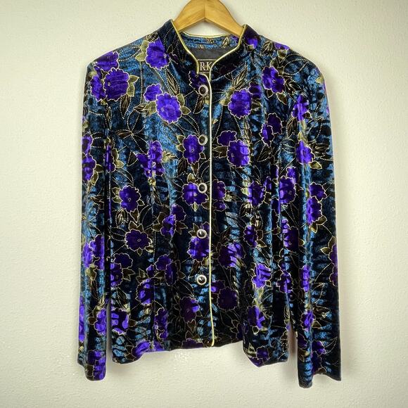 R & K Evening Floral Shacket Blazer Sz 12 Teal Purple Gold Whimsigoth Fairy - Picture 1 of 8
